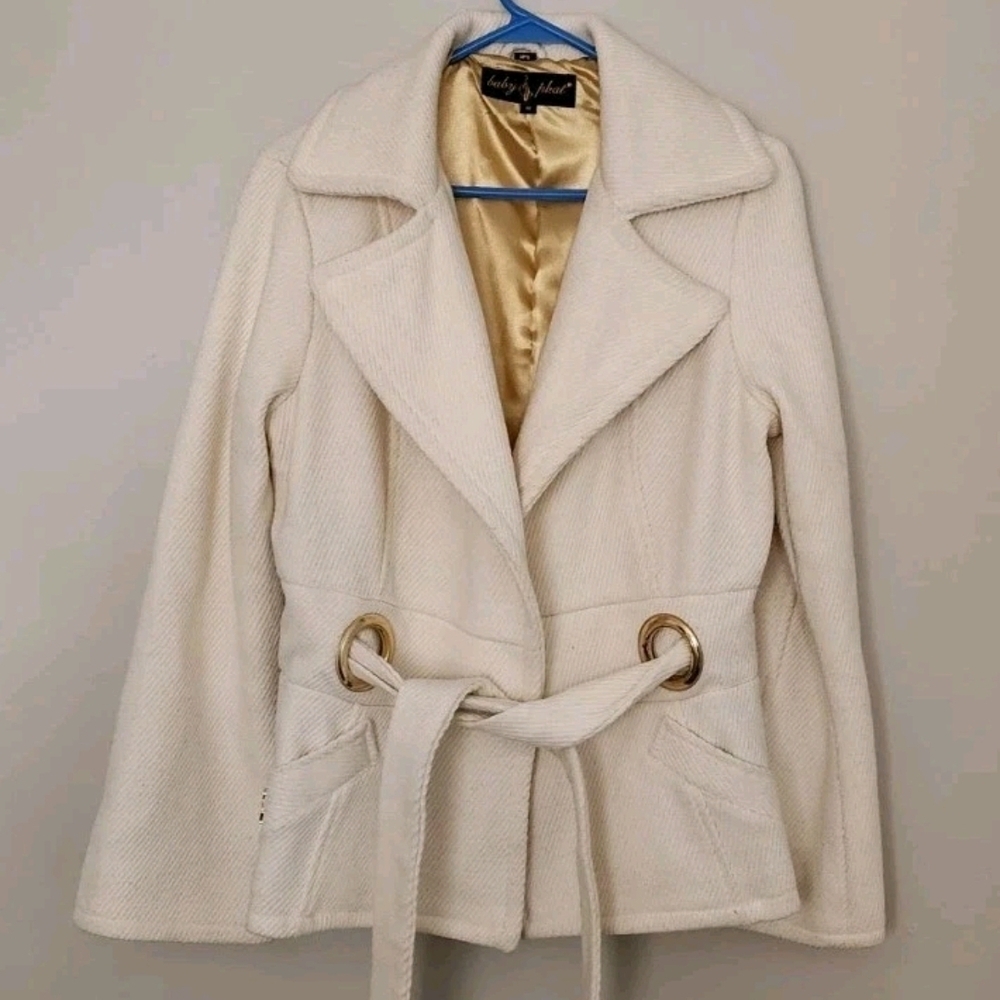 Baby Phat Cream Colored Peacoat/Jacket Winter Short Y2k 90's Style Workwear Sz M